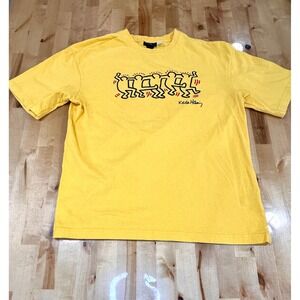 H&M Keith Haring Graphic T-Shirt Womens Small Yellow Excellent Relaxed Fit Tee